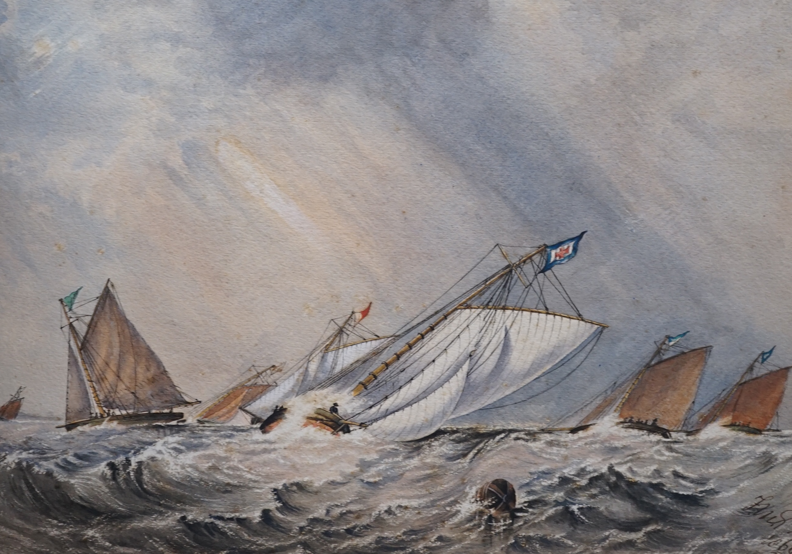 Frederick William Hayes (1848-1918), watercolour, Shipping scene, signed and dated 1869, 28 x 39cm. Condition - fair, foxing